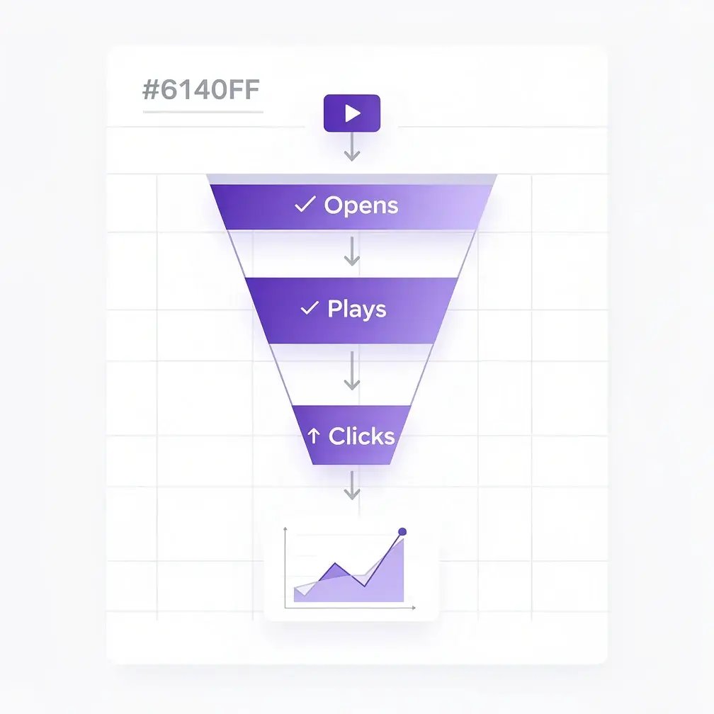 AI-personalized video analytics funnel showing opens, plays, watch time, and CTA clicks