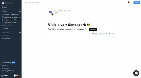 Sendspark integration settings page showing HubSpot CRM connection configuration