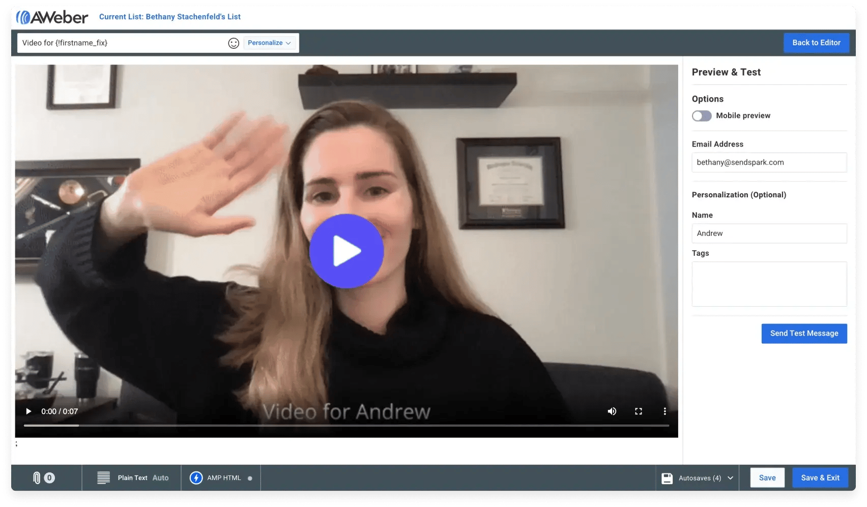 Send Videos in Aweber