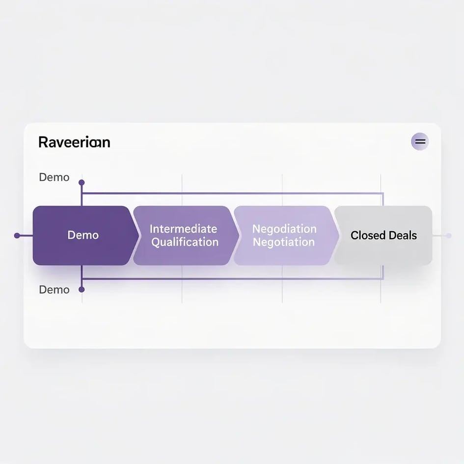 Sales deal progression funnel showing video engagement at each pipeline stage from demo to close